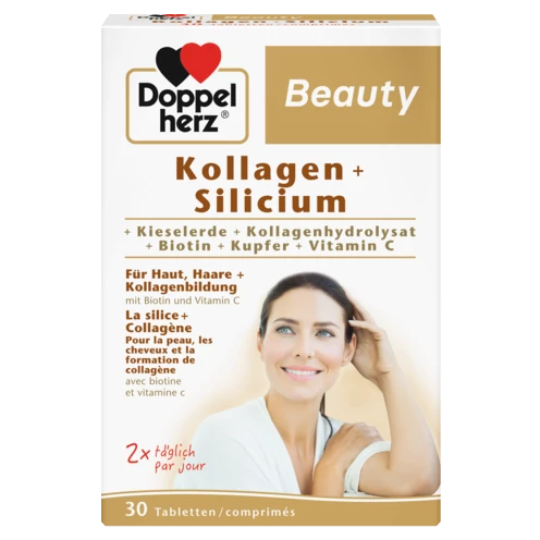 Illustration of the product packaging Doppelherz Beauty Collagene + Silicio front view